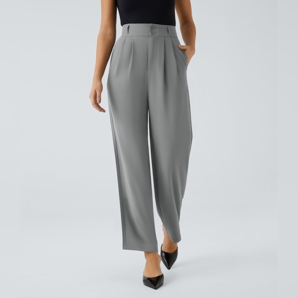Halara High Waisted Button Zipper Pocket Shirred Straight Leg pants
